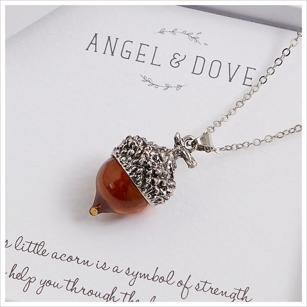 Amber Glass Acorn 'Strength' Necklace Sympathy Gift with Luxury Gift Bag & Card - Angel & Dove