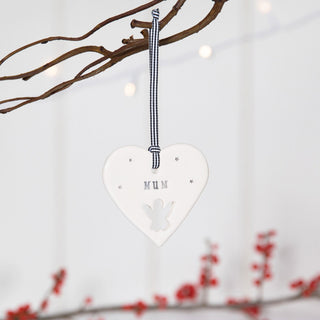 'Mum' Handmade Ceramic Heart Decoration in Luxury Gift Box - Angel & Dove