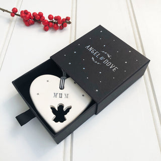 'Mum' Handmade Ceramic Heart Decoration in Luxury Gift Box - Angel & Dove