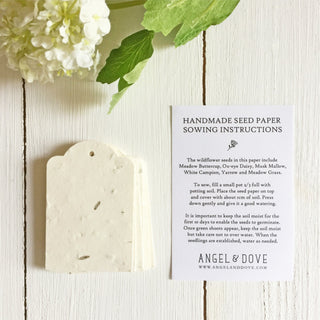 Seed Paper Memory Table Collection - 30 Plantable Wildflower Tags, 3 'Share a Memory' Pens & 2 Memory Table Signs - Angel & Dove