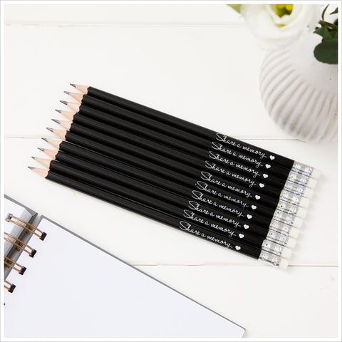 10 'Share a Memory...' Black Pencils - Ideal for Funeral Condolence Book or Favours - Angel & Dove