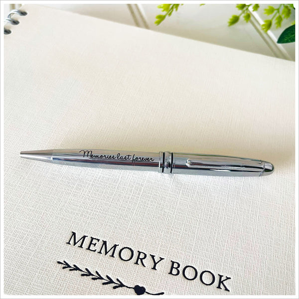'Memories Last Forever' Silver Chrome Ballpoint Pen in Velvet Pouch - Angel & Dove
