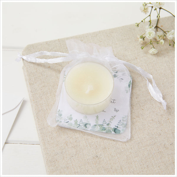 Pack of 5 'Light a Candle...' Tealight Funeral Favours in Organza Bags - Angel & Dove