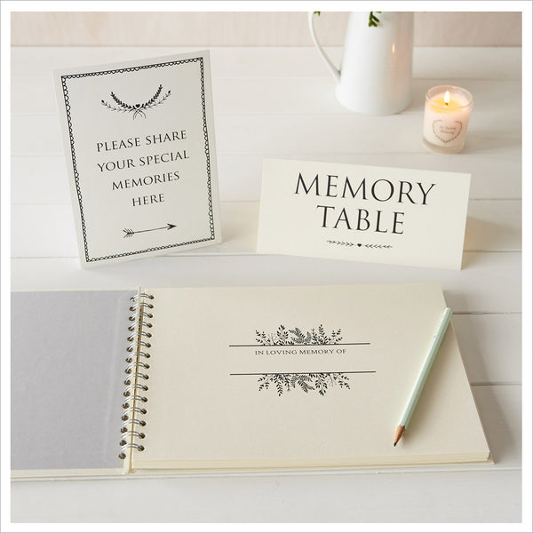 A4 Luxury Ivory Memory Book & 2 Sign Set for Funeral Memory Table - Angel & Dove