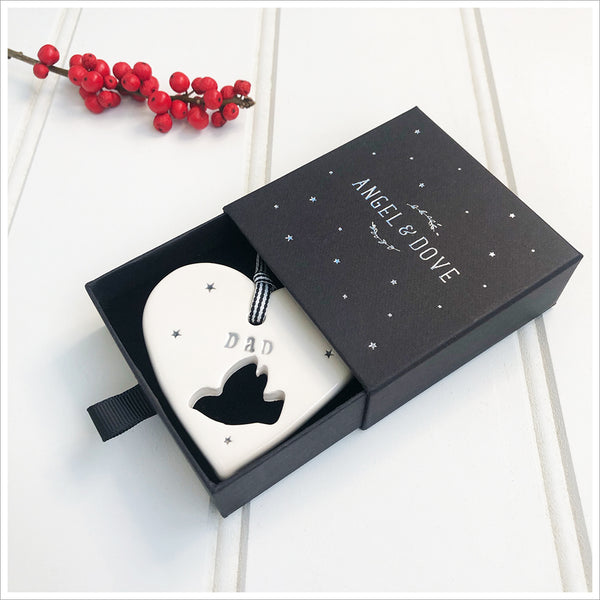 'Dad' Handmade Ceramic Heart Decoration in Luxury Gift Box - Angel & Dove