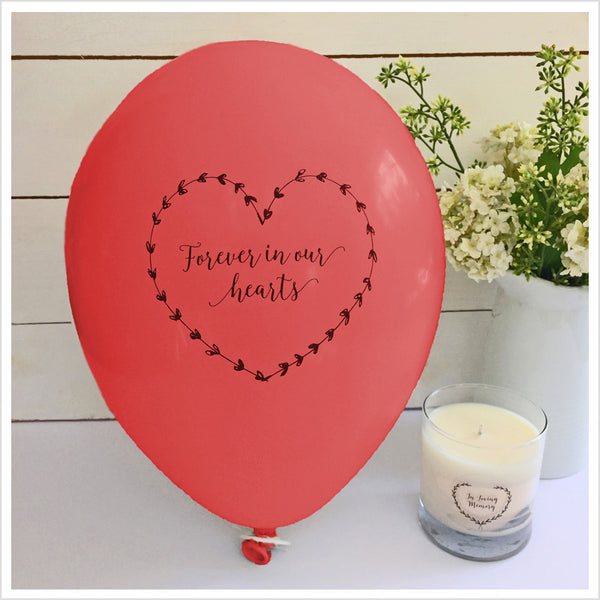 Forever In Our Hearts Funeral Remembrance Balloons - Red - Angel & Dove