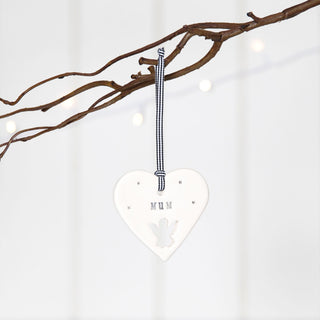 'Mum' Handmade Ceramic Heart Decoration in Luxury Gift Box - Angel & Dove
