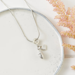 Pewter Acorn & Heart  'Strength' Necklace Sympathy Gift with Bag & Card - Angel & Dove