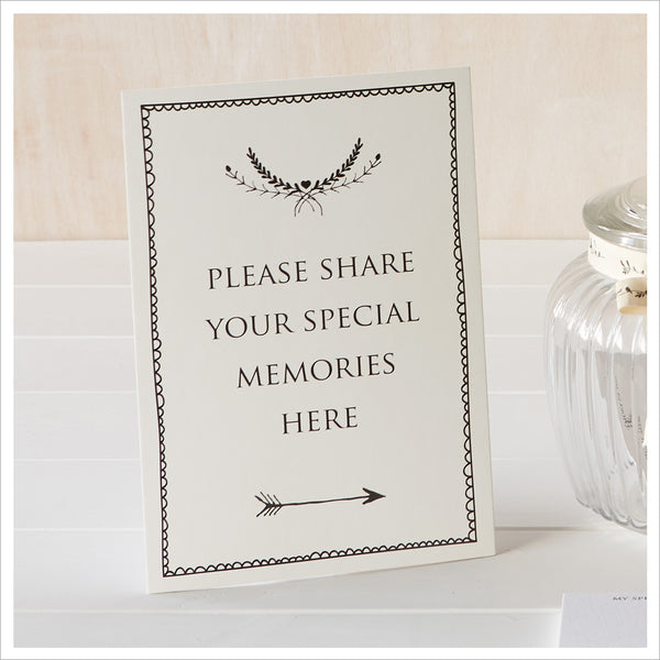 Set of 2 Signs: 'Please Share Your Special Memories Here' & 'Memory Table' - Ivory - Angel & Dove
