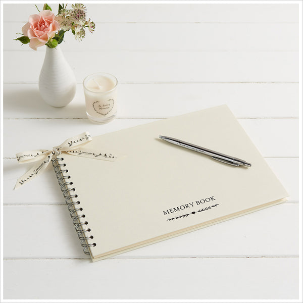 A5 Luxury Ivory Memory Condolence Book for Funeral Memory Table - Angel & Dove