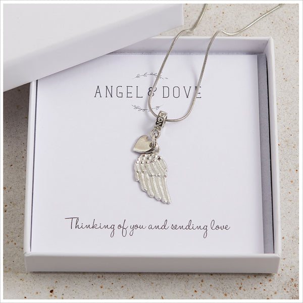 Pewter Angel Wing 'Thinking of You' Necklace with Luxury Gift Bag & Card - Angel & Dove