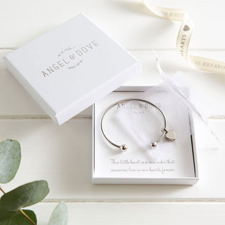 Heart Cremation Ashes Remembrance Bangle Sympathy Gift with Bag & Card - Angel & Dove