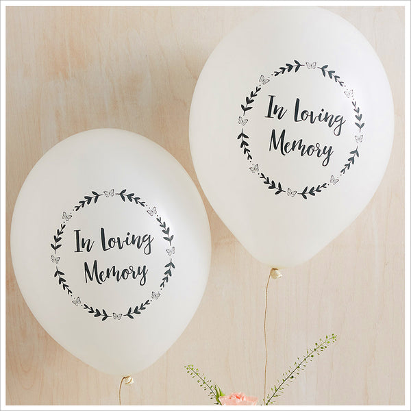 White 'In Loving Memory' Biodegradable Funeral Remembrance Balloons - Angel & Dove