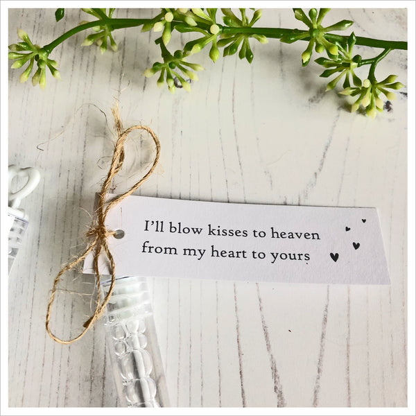 25 White Bubble Funeral Favour Tags with Jute Twine - Angel & Dove