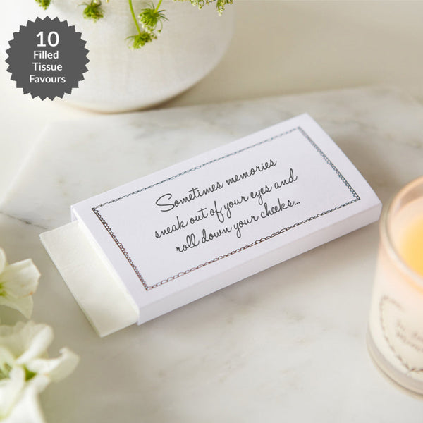 10 White Filled Funeral Tissue Favours - Angel & Dove