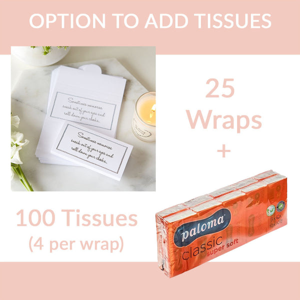 25 White Tissue Wrap Funeral Favours - Angel & Dove