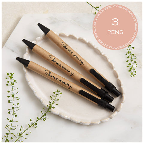 Pack of 3 'Share a Memory' Kraft Pens for Funeral Condolence Book or Favours - Angel & Dove