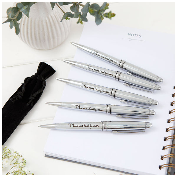 Pack of 5 'Memories Last Forever' Silver Chrome Pens (5 Pens for the Price of 4) - Angel & Dove