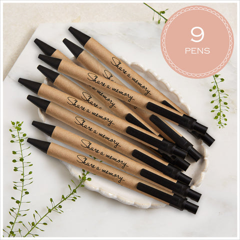 Pack of 9 'Share a Memory' Kraft Pens - for Memory Book or Funeral Favours - Angel & Dove