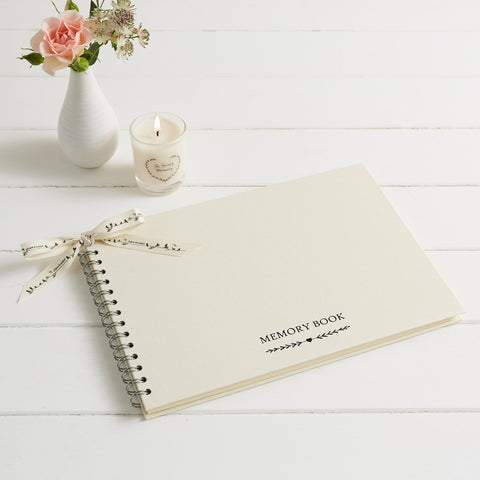 A4 Luxury Ivory Memory Condolence Book for Funeral Memory Table - Angel & Dove