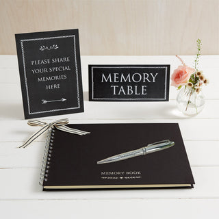 A4 Black Funeral Memory Book, Signs & Pen Collection