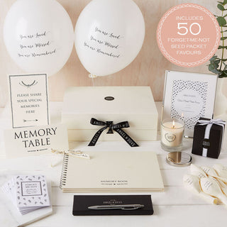 Funeral Memory Table Collection for up to 50 Guests (includes 50 Seed Favours) in Memory Box - Angel & Dove