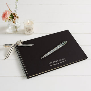A4 Black Funeral Memory Condolence Book & Silver 'Memories' Pen