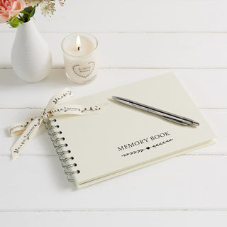 A5 Ivory Funeral Memory Condolence Book & Pen - Angel & Dove