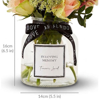 'In Loving Memory' Glass Vase - for Funeral Flowers or Sympathy Gift - Angel & Dove