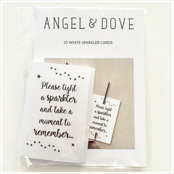 25 White Sparkler Card Funeral Favours (Sparklers not included) - Angel & Dove
