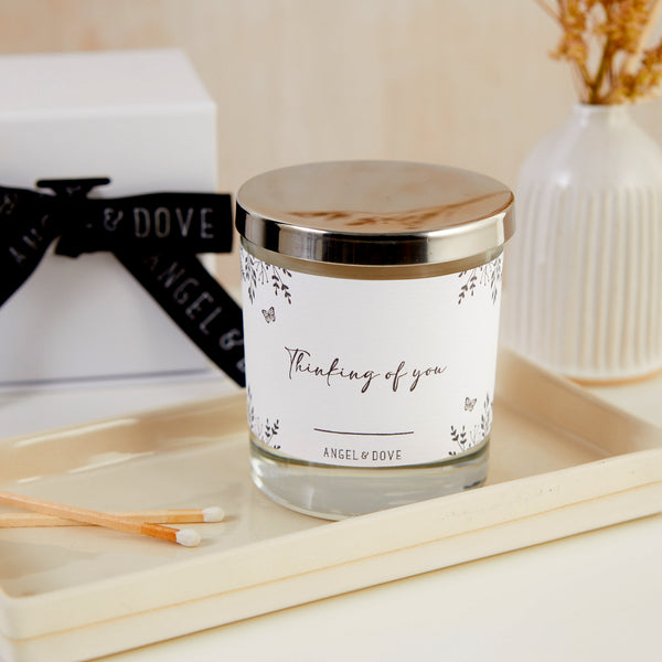 'Thinking of You' Gift Boxed 300ml Remembrance Candle with Silver Lid - Angel & Dove