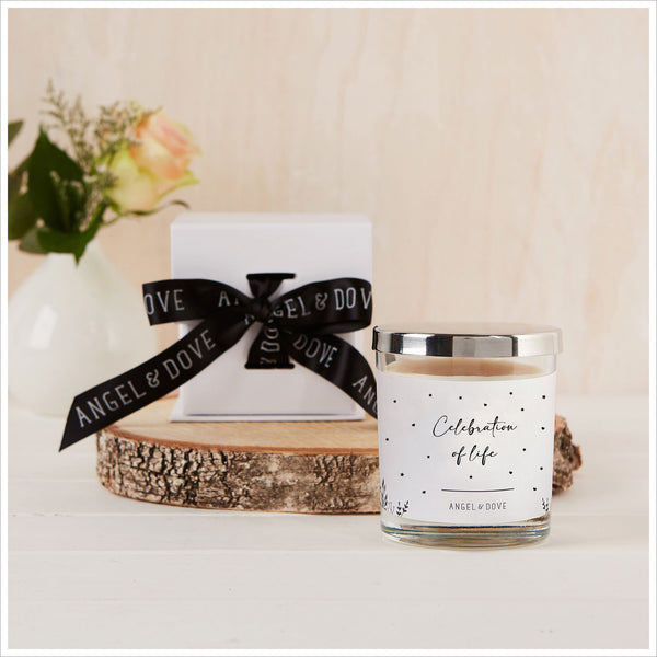'Celebration of Life' Gift Boxed 300ml Funeral Remembrance Candle with Lid - Angel & Dove