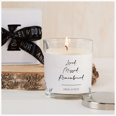 'Loved, Missed, Remembered' Gift Boxed 300ml Candle Sympathy Gift with Silver Lid
