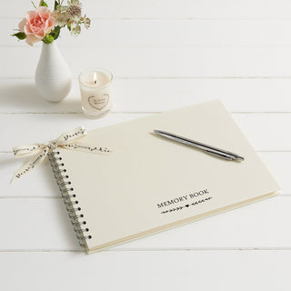 A4 Ivory Funeral Memory Condolence Book & Pen - Angel & Dove