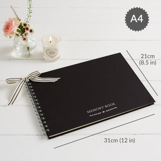 A4 Black Memory Book - For Funeral Memory Table - Angel & Dove