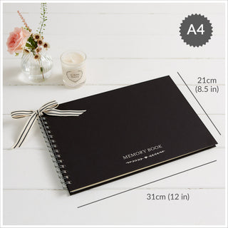 A4 Black Funeral Memory Condolence Book, 2 Signs & Pen - Angel & Dove