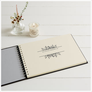 A4 Black Funeral Memory Condolence Book, 2 Signs & Pen - Angel & Dove