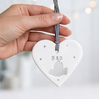 'Dad' Handmade Ceramic Heart Decoration Sympathy Gift - Angel & Dove