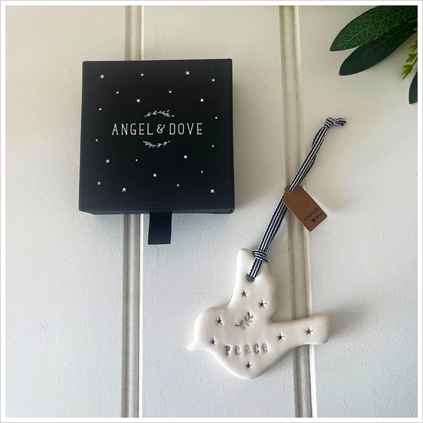 'Peace' Handmade Ceramic Dove Decoration - Sympathy Gift in Luxury Gift Box - Angel & Dove