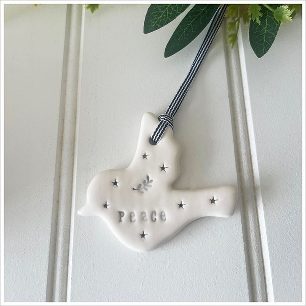 'Peace' Handmade Ceramic Dove Decoration - Sympathy Gift in Luxury Gift Box - Angel & Dove