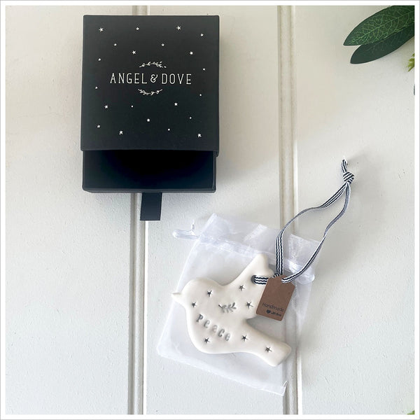 'Peace' Handmade Ceramic Dove Decoration - Sympathy Gift in Luxury Gift Box - Angel & Dove