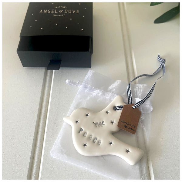 'Peace' Handmade Ceramic Dove Decoration - Sympathy Gift in Luxury Gift Box - Angel & Dove