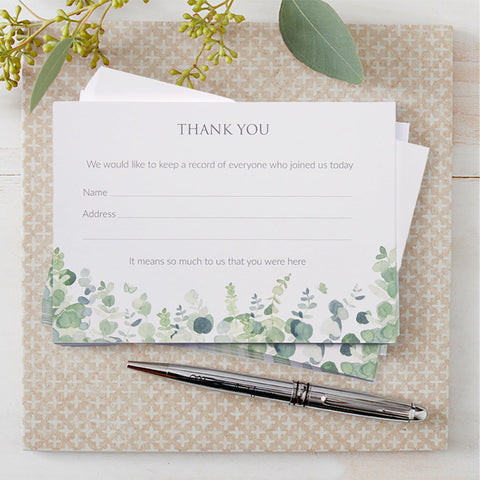 25 Eucalyptus Funeral Attendance Cards - Angel & Dove
