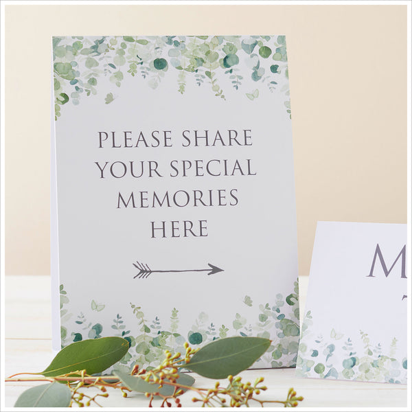 Set of 2 Eucalyptus Funeral Memory Table Signs - Angel & Dove