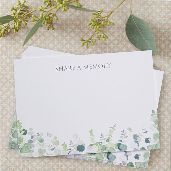 25 Eucalyptus 'Share a Memory' Remembrance Cards - Angel & Dove