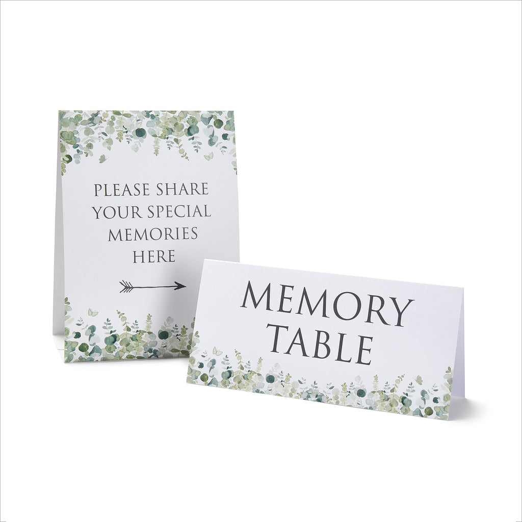 Set of 2 Eucalyptus Funeral Memory Table Signs – Angel & Dove