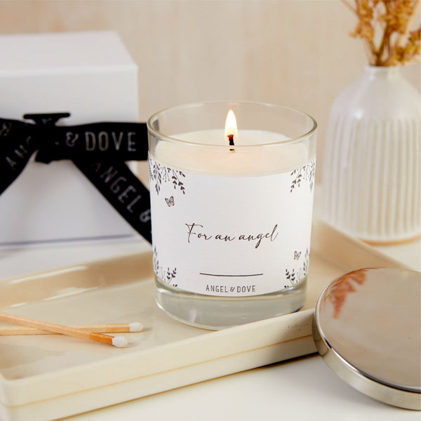 'For an Angel' Gift Boxed 300ml Candle with Silver Lid - A Thoughtful Sympathy Gift for Baby Loss - Angel & Dove