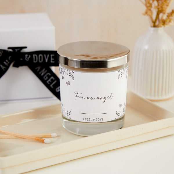 'For an Angel' Gift Boxed 300ml Candle with Silver Lid - A Thoughtful Sympathy Gift for Baby Loss - Angel & Dove