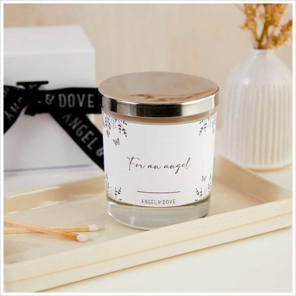 'For an Angel' Gift Boxed 300ml Candle with Silver Lid - A Thoughtful Sympathy Gift for Baby Loss - Angel & Dove