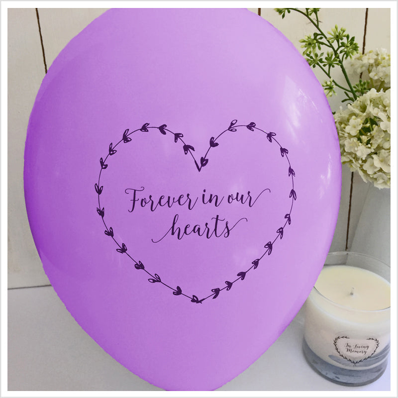 Forever In Our Hearts Funeral Remembrance Balloons - Purple - Angel & Dove